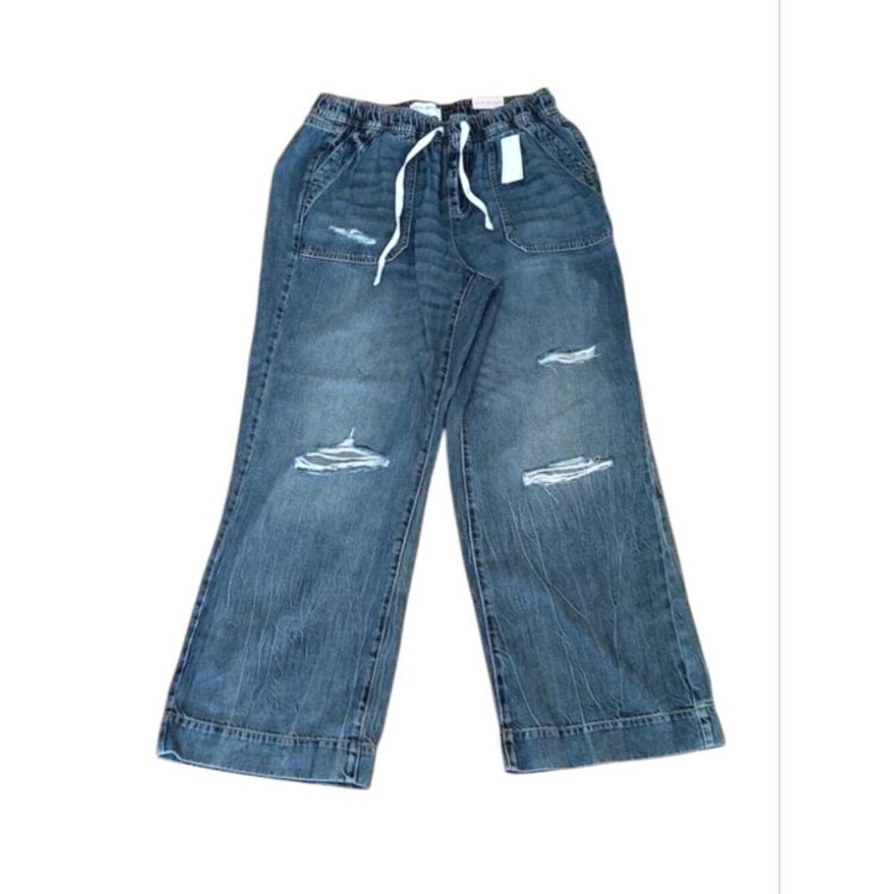 Lane Bryant Blue Pull On Drawstring Waist Wide Leg Jeans Plus 14 NWT Midwaist‎